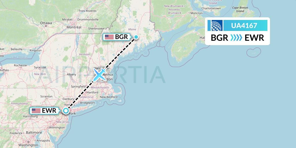 UA4167 United Airlines Flight Map: Bangor to New York