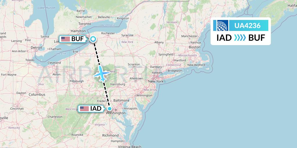 UA4236 United Airlines Flight Map: Washington to Buffalo
