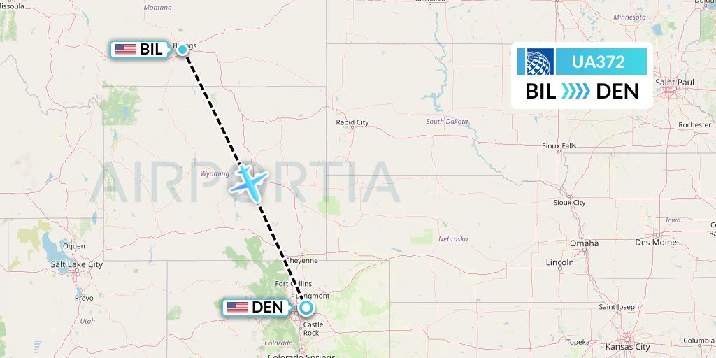 UA372 United Airlines Flight Map: Billings to Denver
