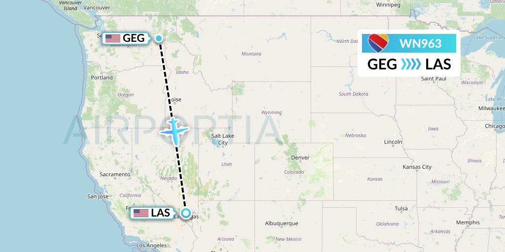 WN963 Southwest Airlines Flight Map: Spokane to Las Vegas