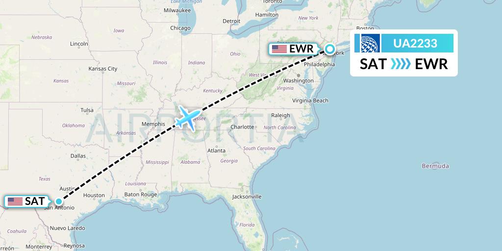 UA2233 United Airlines Flight Map: San Antonio to New York