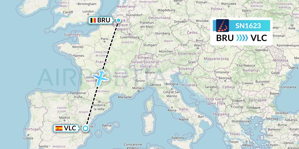 SN1623 Brussels Airlines Flight Map: Brussels to Valencia