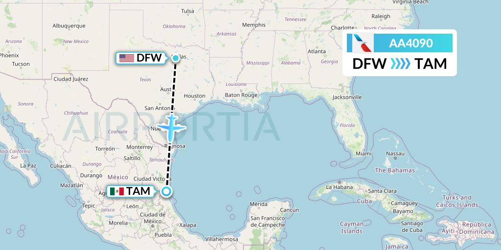 AA4090 American Airlines Flight Map: Dallas to Tampico