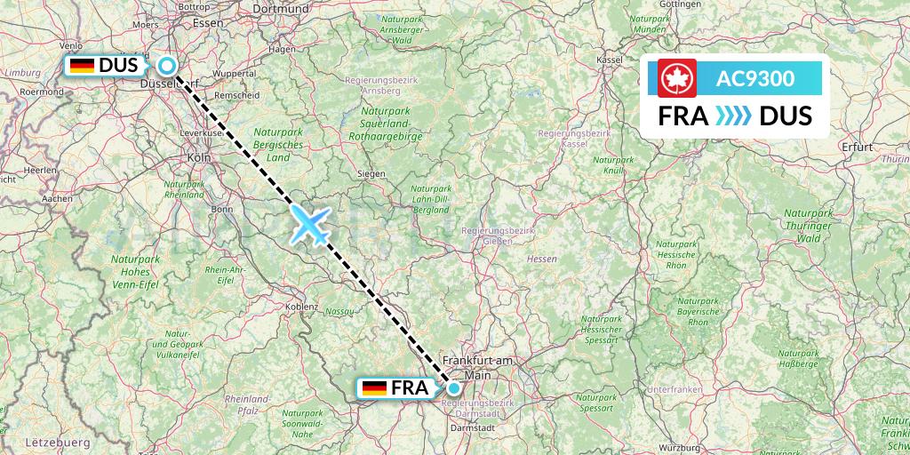 AC9300 Air Canada Flight Map: Frankfurt to Dusseldorf
