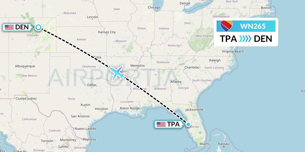 WN265 Southwest Airlines Flight Map: Tampa to Denver