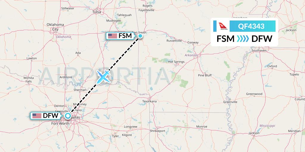 QF4343 Qantas Flight Map: Fort Smith to Dallas