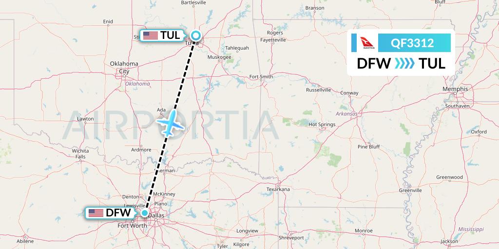 QF3312 Qantas Flight Map: Dallas to Tulsa