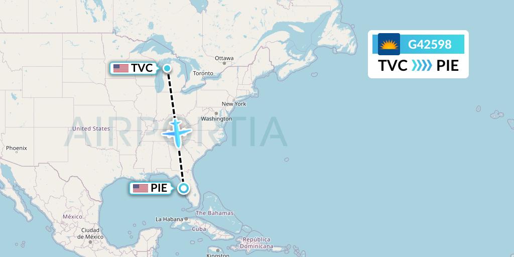 G42598 Allegiant Air Flight Map: Traverse City to St. Petersburg