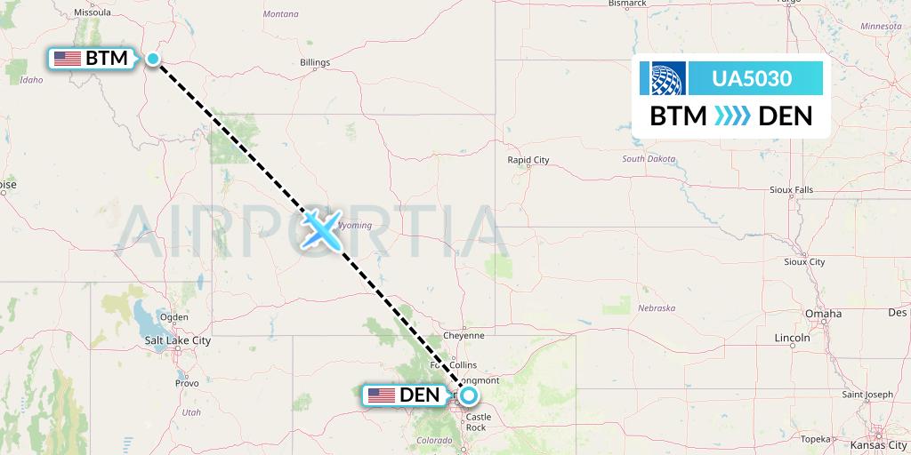UA5030 United Airlines Flight Map: Butte to Denver