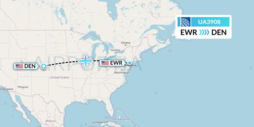 UA3908 United Airlines Flight Map: New York to Denver