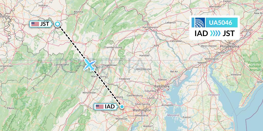 UA5046 United Airlines Flight Map: Washington to Johnstown