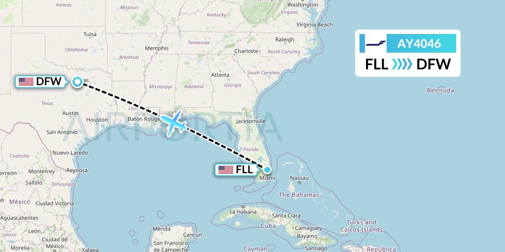 AY4046 Finnair Flight Map: Fort Lauderdale to Dallas