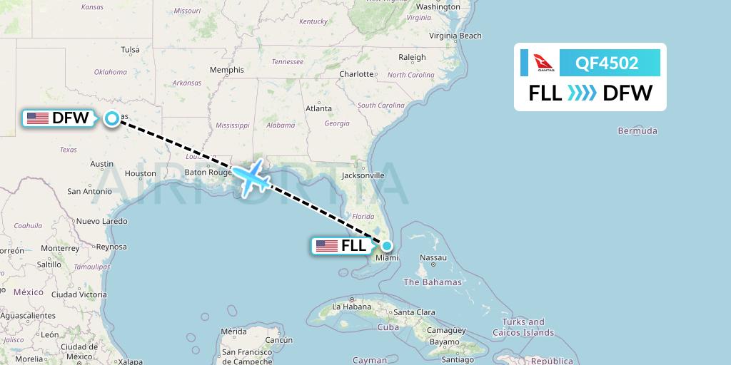 QF4502 Qantas Flight Map: Fort Lauderdale to Dallas