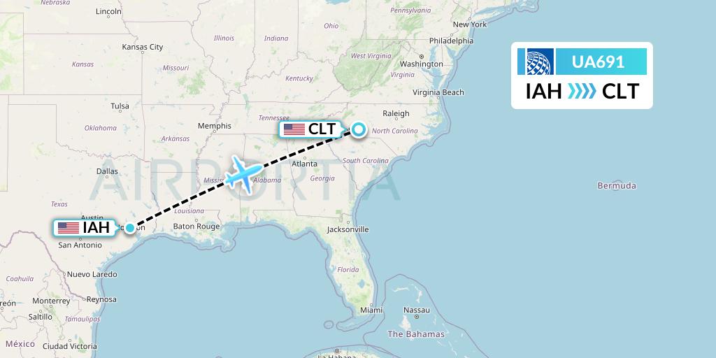 UA691 United Airlines Flight Map: Houston to Charlotte
