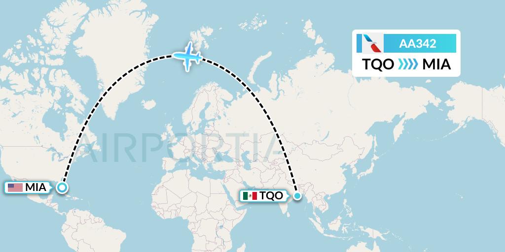 AA342 American Airlines Flight Map: Tulum to Miami