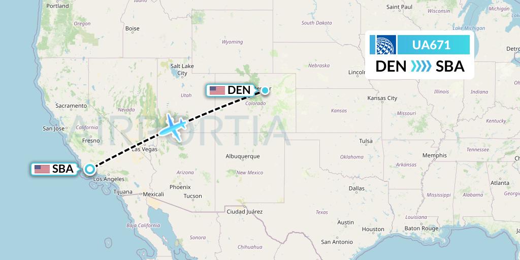 UA671 United Airlines Flight Map: Denver to Santa Barbara