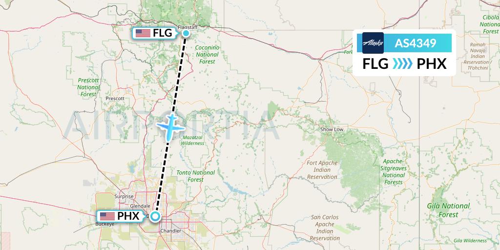 AS4349 Alaska Airlines Flight Map: Flagstaff to Phoenix