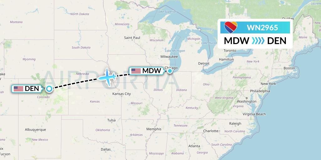 WN2965 Southwest Airlines Flight Map: Chicago to Denver
