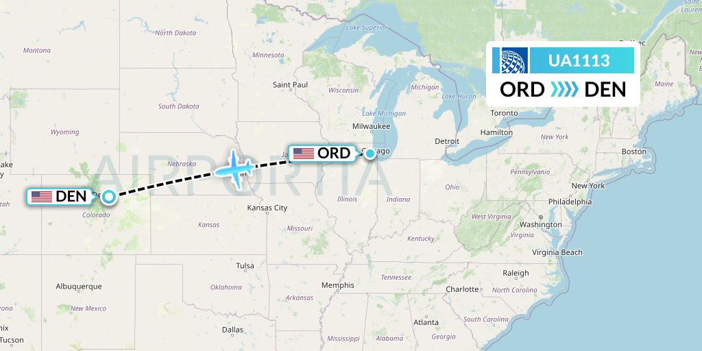 UA1113 United Airlines Flight Map: Chicago to Denver