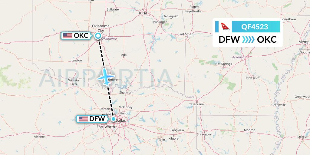 QF4523 Qantas Flight Map: Dallas to Oklahoma City