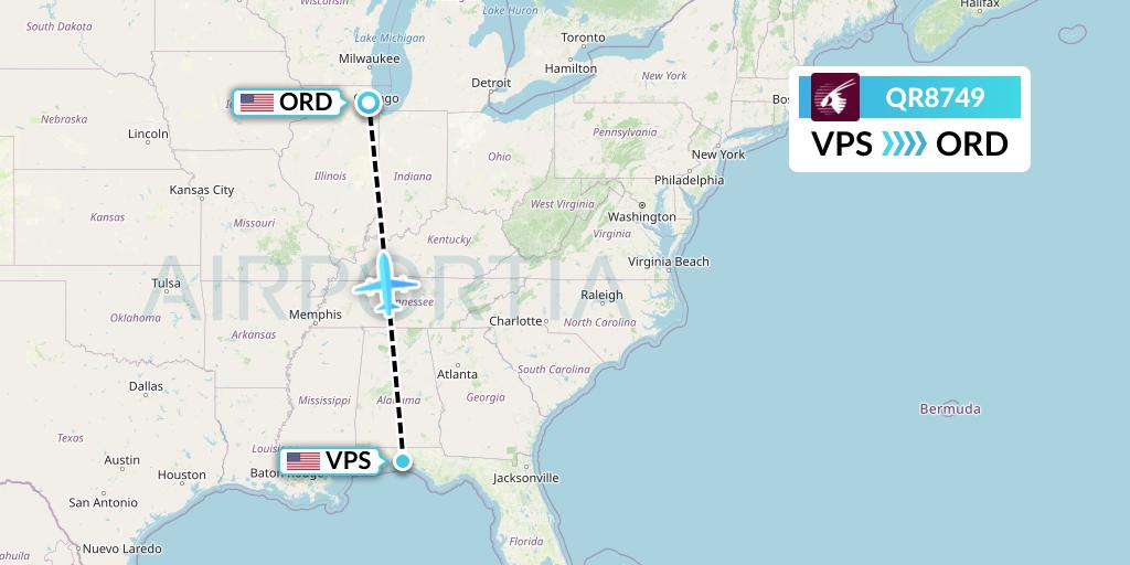 QR8749 Qatar Airways Flight Map: Valparaiso to Chicago