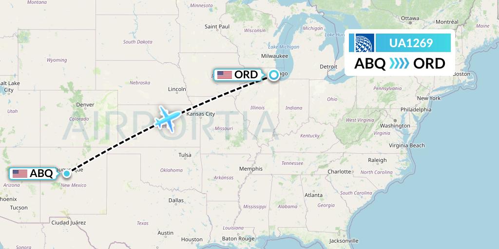 UA1269 United Airlines Flight Map: Albuquerque to Chicago