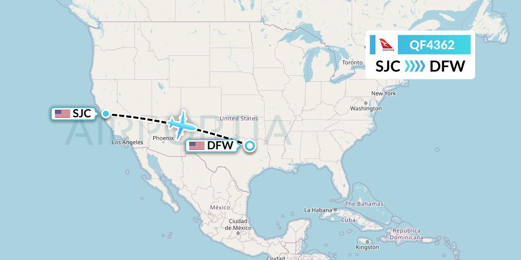 QF4362 Qantas Flight Map: San Jose to Dallas