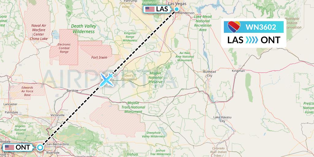 WN3602 Southwest Airlines Flight Map: Las Vegas to Ontario