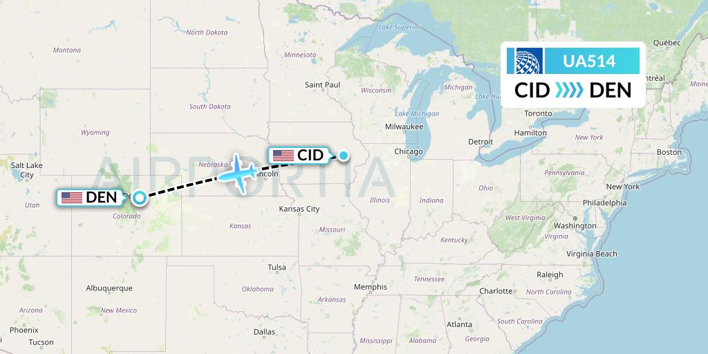 UA514 United Airlines Flight Map: Cedar Rapids to Denver
