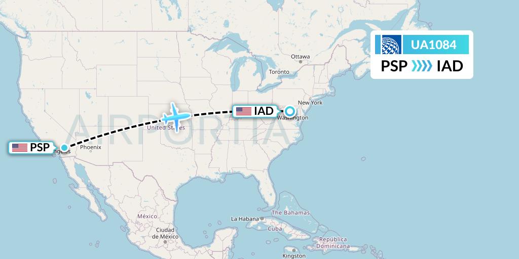 UA1084 United Airlines Flight Map: Palm Springs to Washington