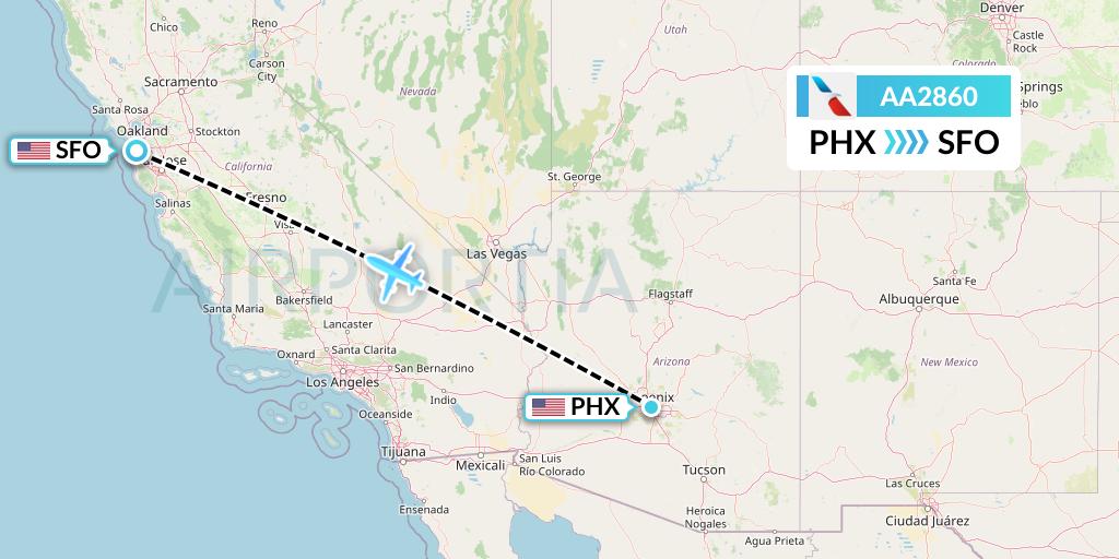 AA2860 American Airlines Flight Map: Phoenix to San Francisco