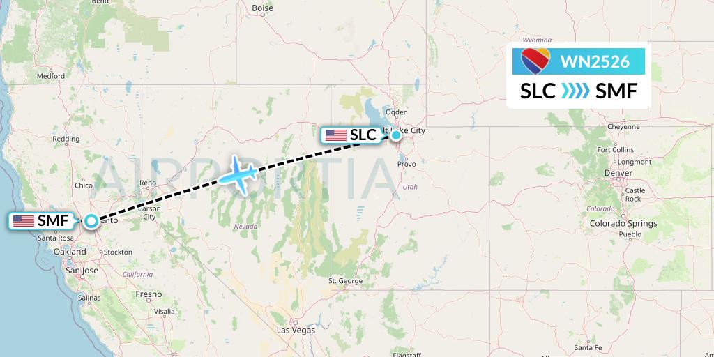 WN2526 Southwest Airlines Flight Map: Salt Lake City to Sacramento