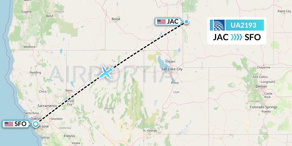 UA2193 United Airlines Flight Map: Jackson to San Francisco