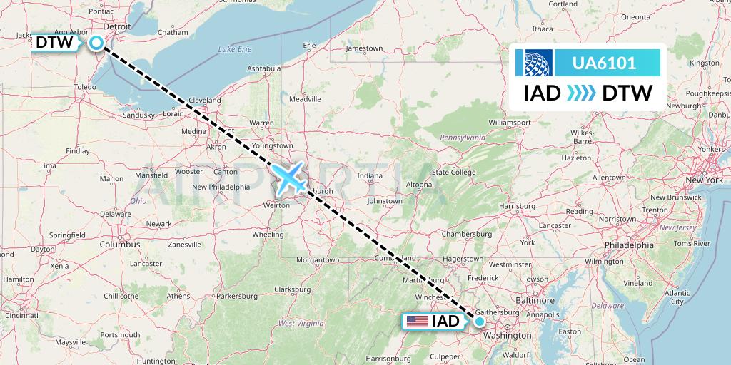 UA6101 United Airlines Flight Map: Washington to Detroit