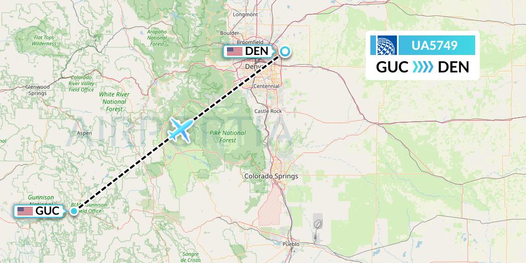 UA5749 United Airlines Flight Map: Gunnison to Denver