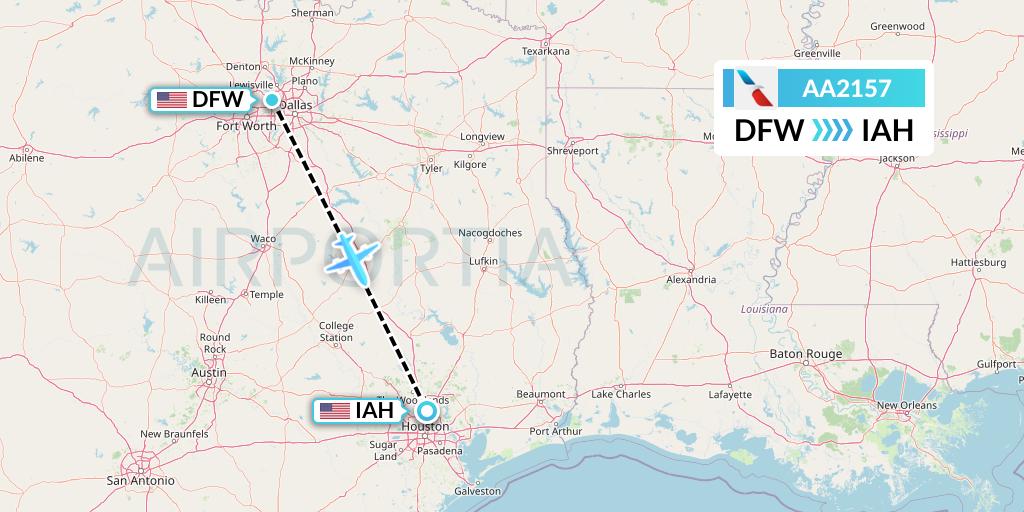 AA2157 American Airlines Flight Map: Dallas to Houston