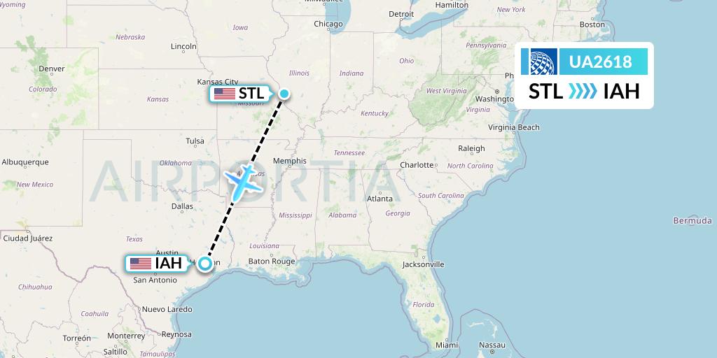 UA2618 United Airlines Flight Map: St. Louis to Houston