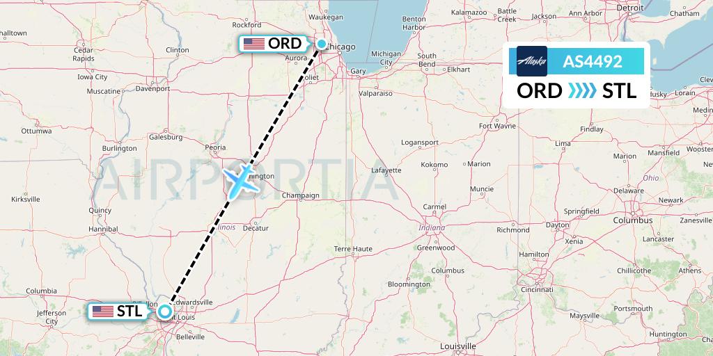 AS4492 Alaska Airlines Flight Map: Chicago to St. Louis