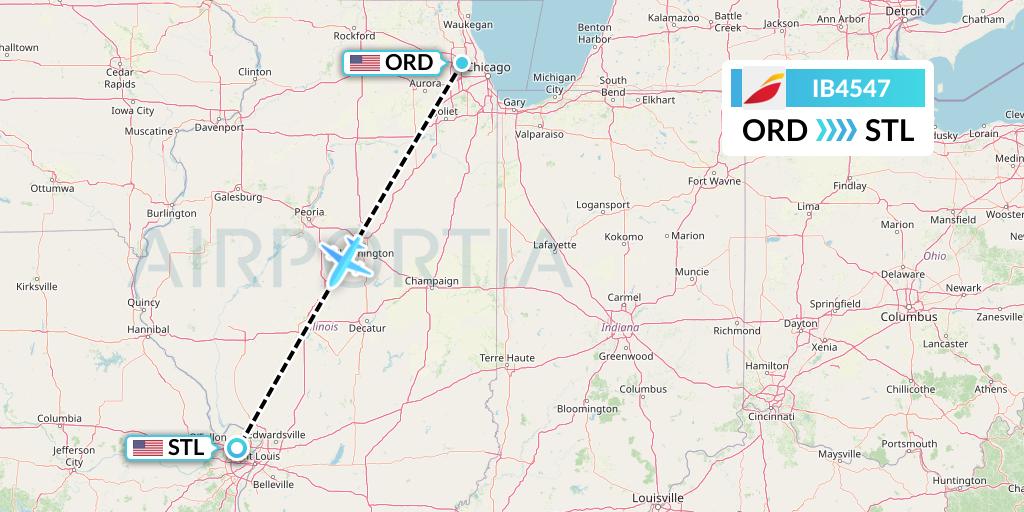 IB4547 Iberia Flight Map: Chicago to St. Louis