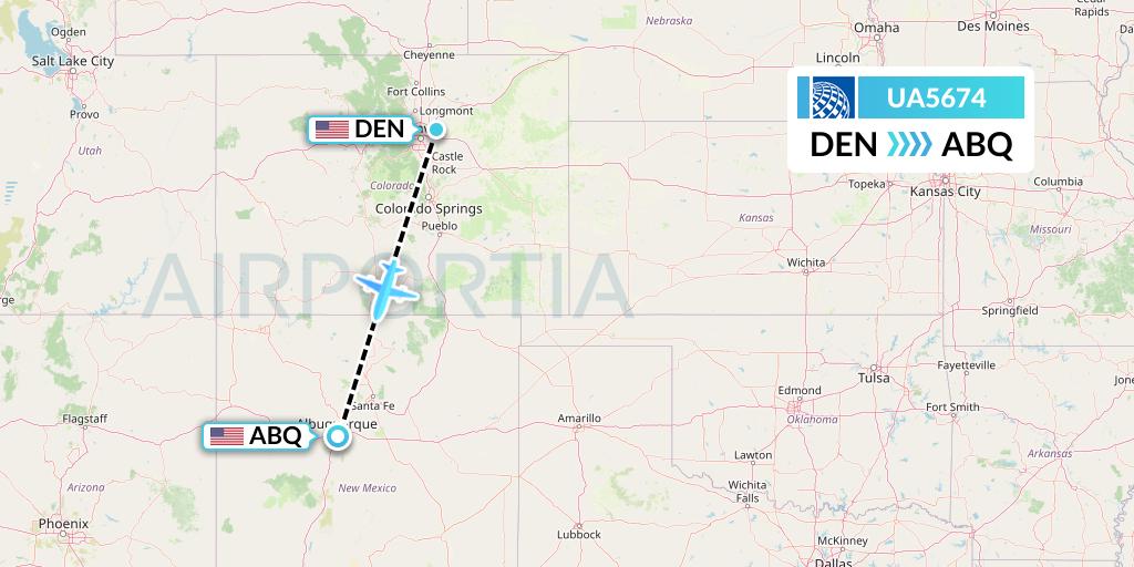UA5674 United Airlines Flight Map: Denver to Albuquerque