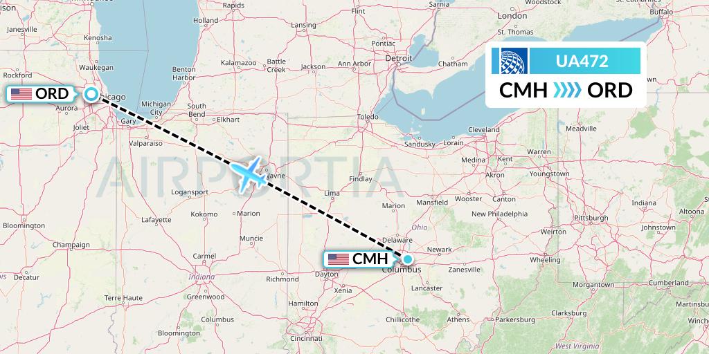 UA472 United Airlines Flight Map: Columbus to Chicago