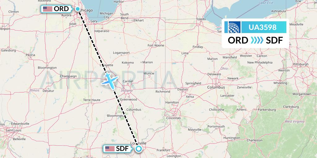 UA3598 United Airlines Flight Map: Chicago to Louisville