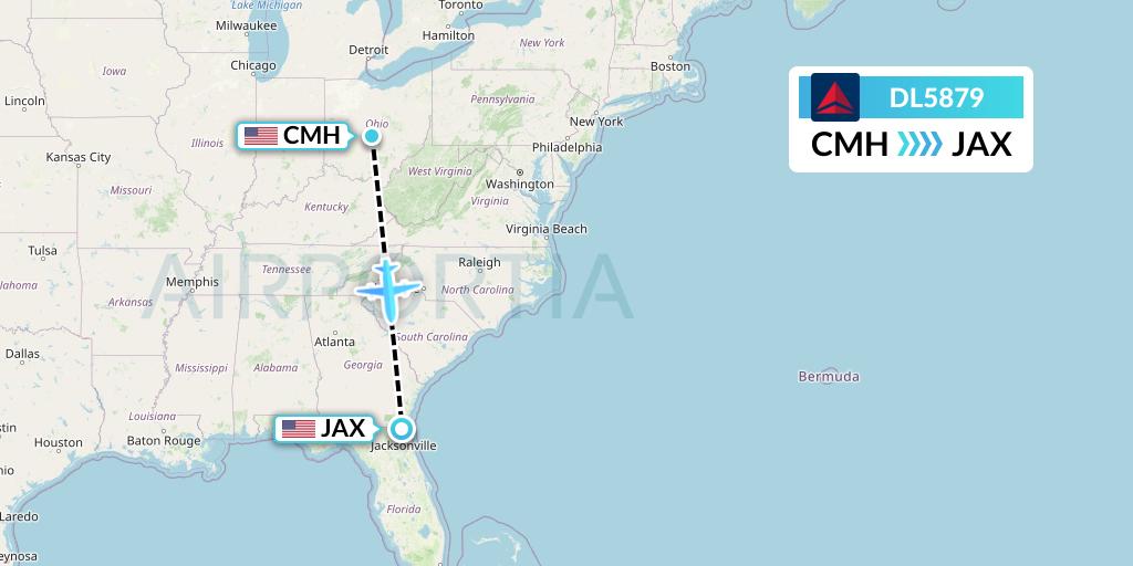 DL5879 Delta Air Lines Flight Map: Columbus to Jacksonville