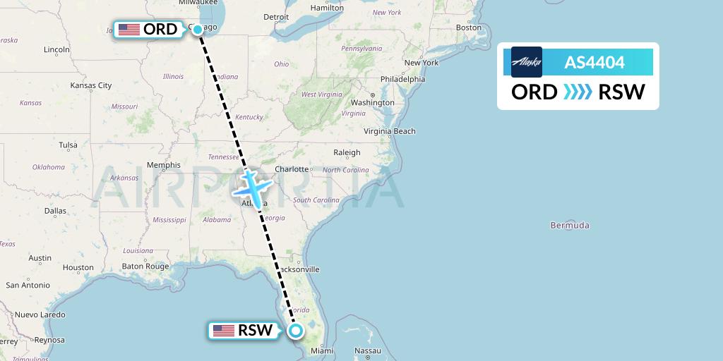 AS4404 Alaska Airlines Flight Map: Chicago to Fort Myers