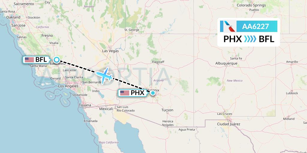 AA6227 American Airlines Flight Map: Phoenix to Bakersfield