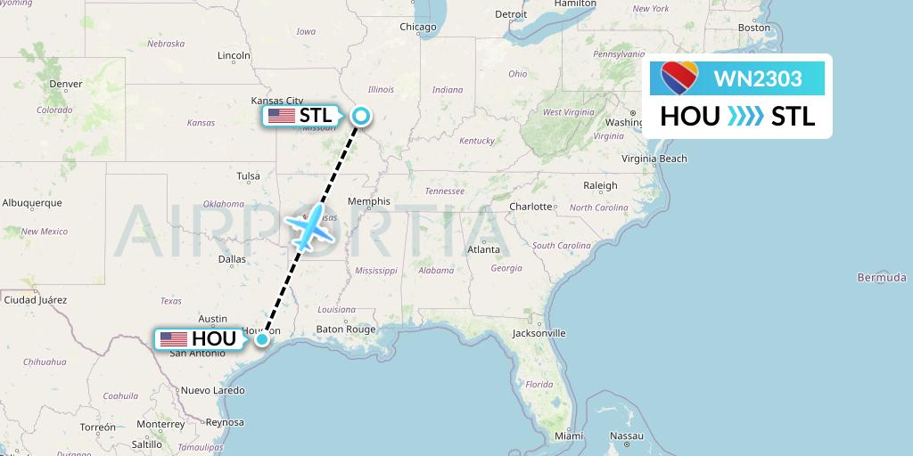 WN2303 Southwest Airlines Flight Map: Houston to St. Louis