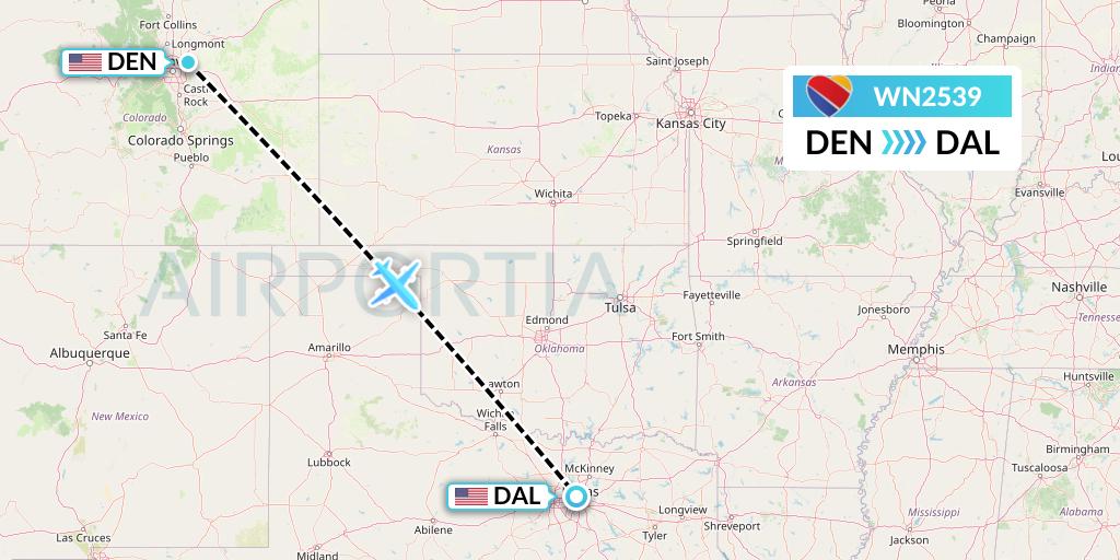 WN2539 Southwest Airlines Flight Map: Denver to Dallas