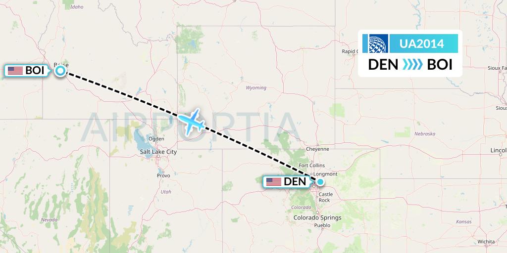 UA2014 United Airlines Flight Map: Denver to Boise