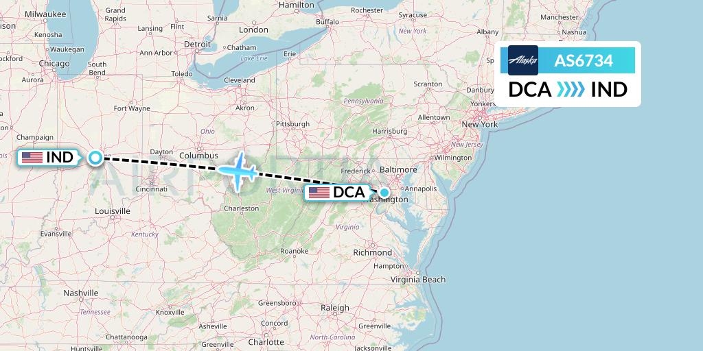 AS6734 Alaska Airlines Flight Map: Washington to Indianapolis