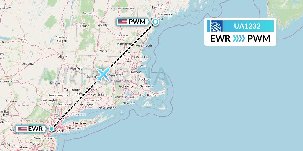 UA1232 United Airlines Flight Map: New York to Portland